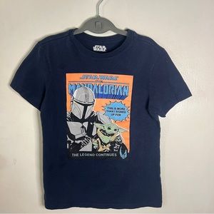 Boys Size 10 Disney Mandalorian Star Wars Dark Blue Tshirt with Grogu Baby Yoda